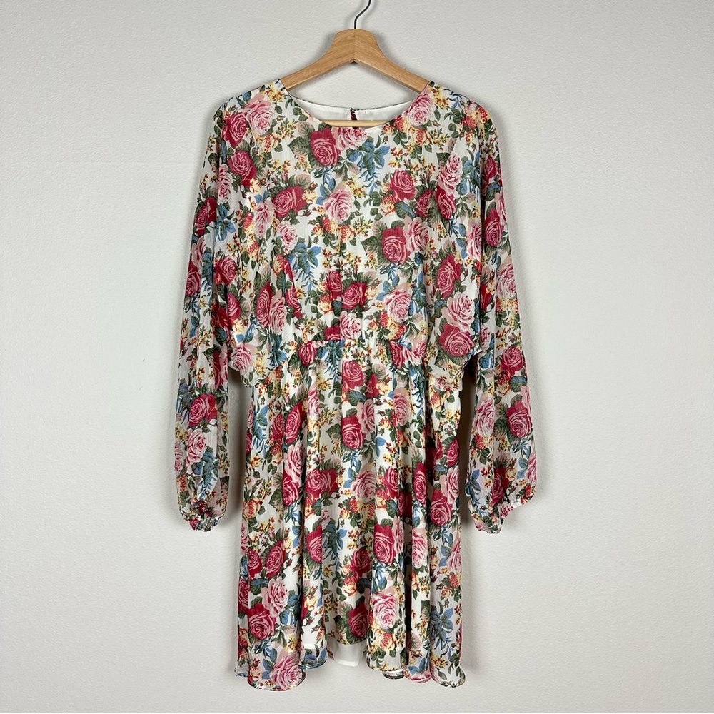 WAYF Rose Garden Floral Long Sleeve Elastic Waist Sheath Dress Multicolor